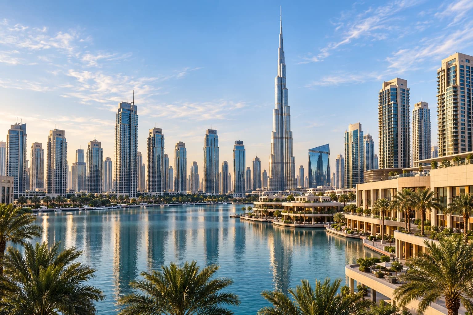 مشهد تصوري لأفق مدينة حول بحيرة