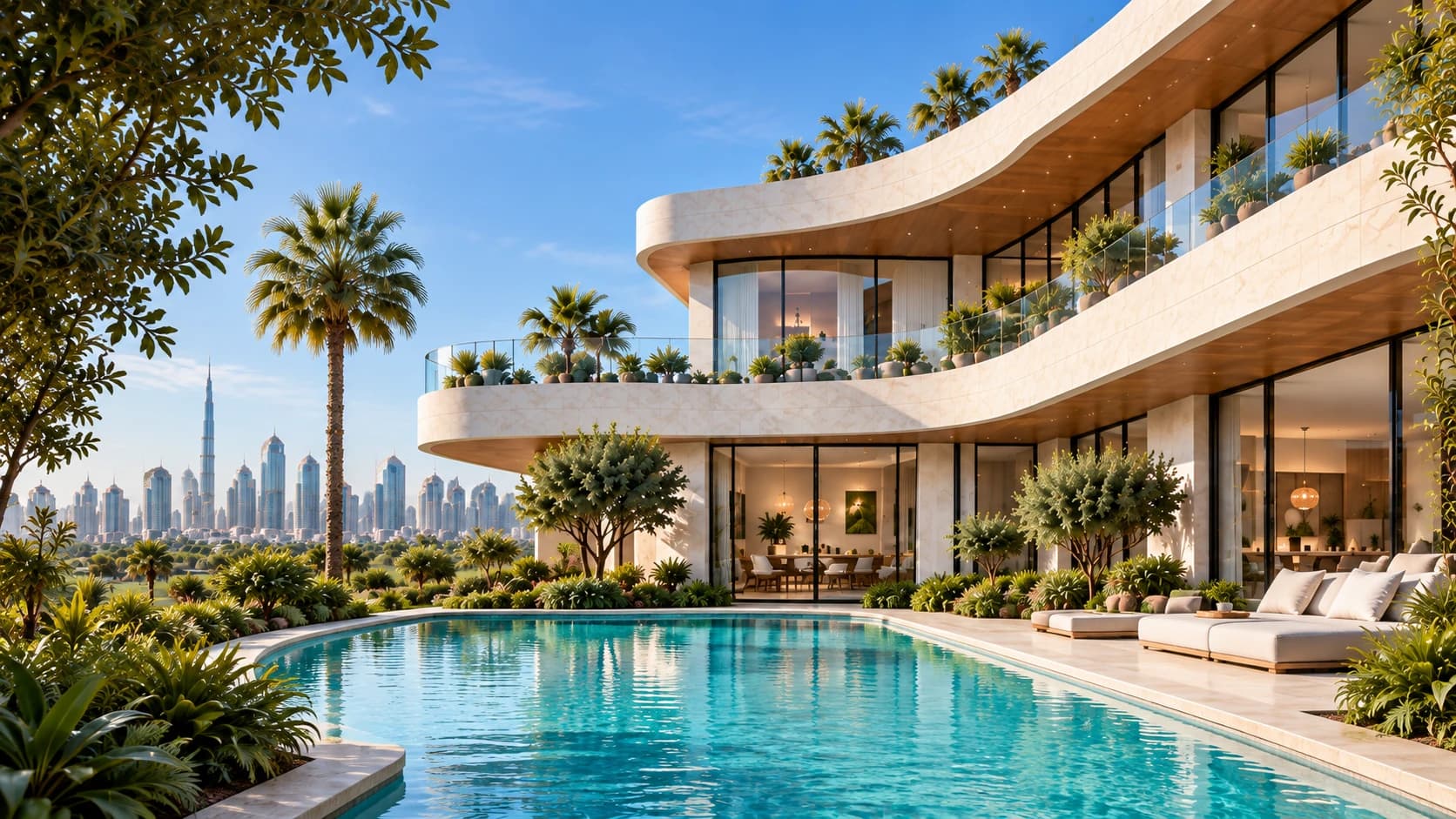 Curved limestone villa and private pool