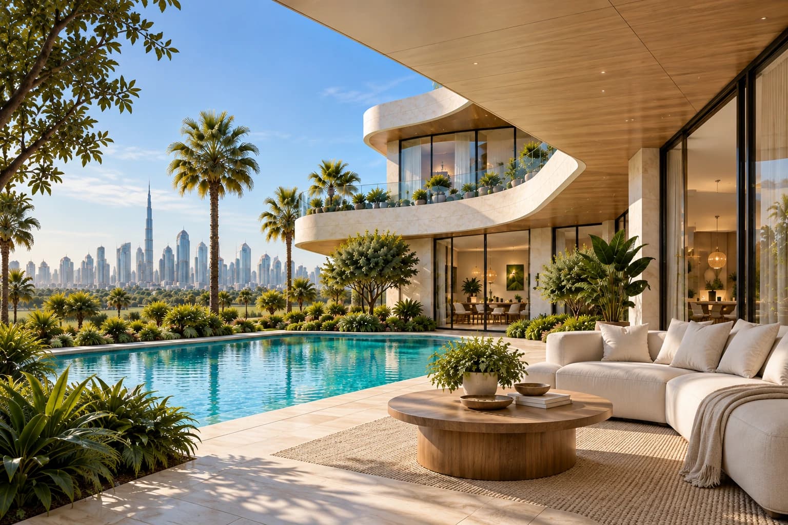 Covered terrace beside the garden pool
