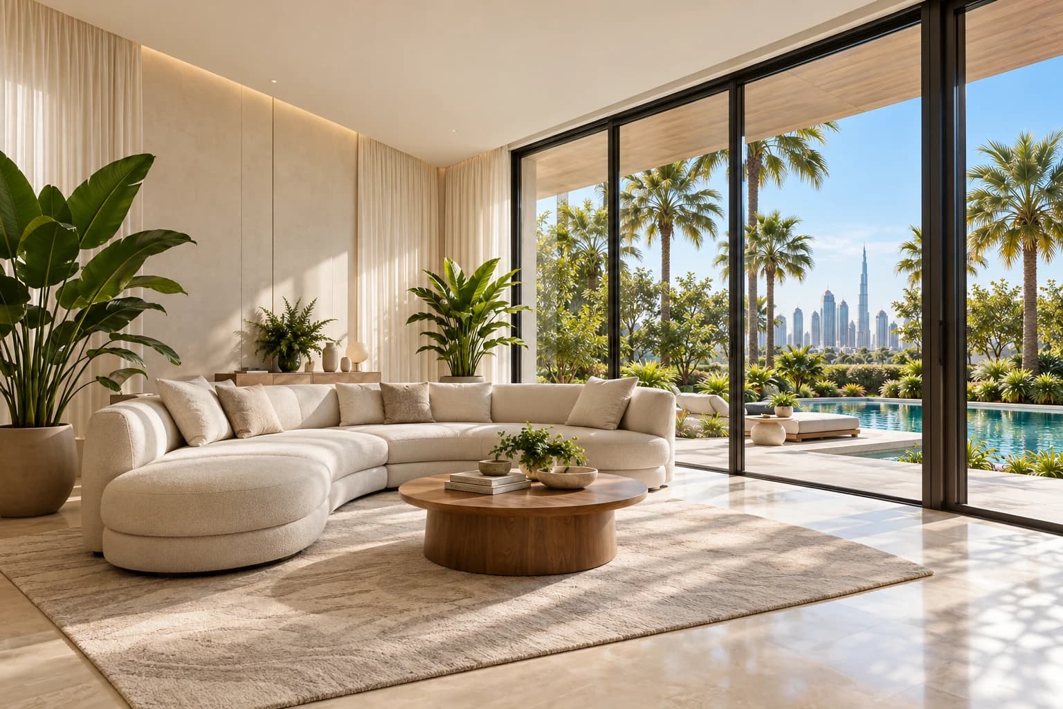 Living room opening onto the pool garden