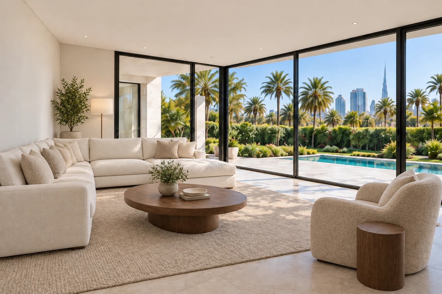 The same villa room with virtual furnishings